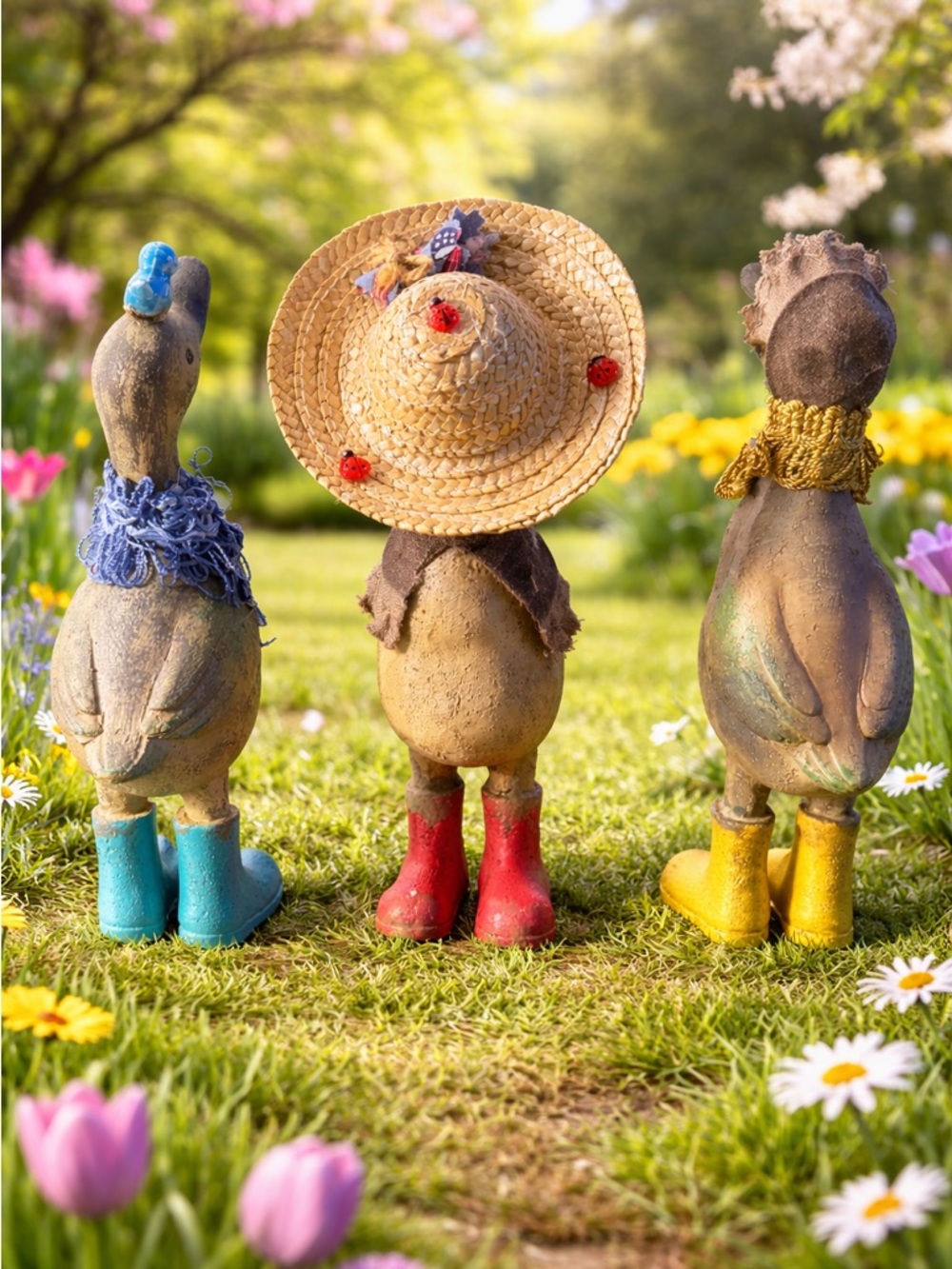 Set of 3 Whimsical Duck Figurines – Spring Garden / Farmhouse Décor Handmade